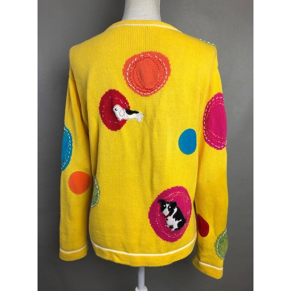 Vintage Y2K Cardigan Bright Yellow Dog Sweater - Picture 4 of 9